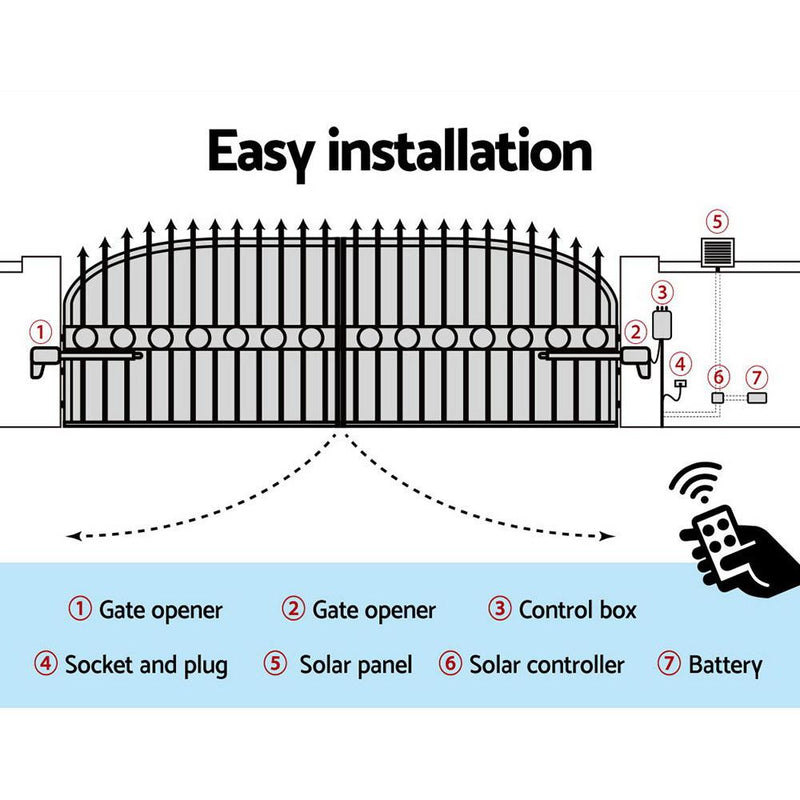 LockMaster Swing Gate Opener Auto 40W Solar Power Electric Remote Control 1000KG Payday Deals