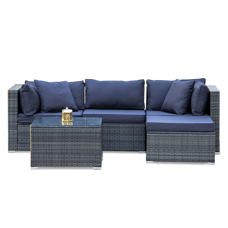 LONDON RATTAN 4 Seater Modular Outdoor Lounge Setting with Coffee Table, Ottoman, Grey Payday Deals