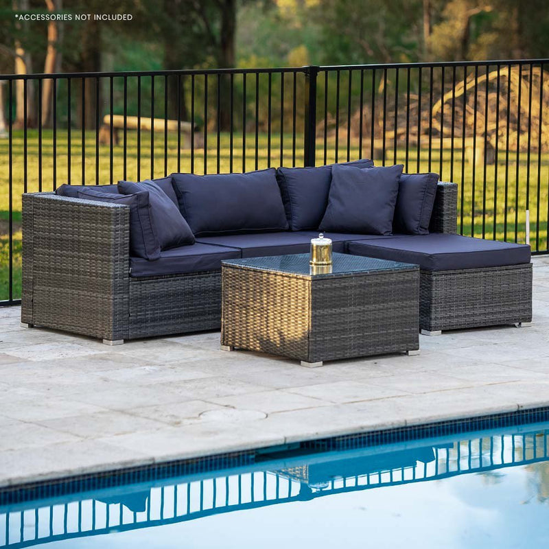 LONDON RATTAN 4 Seater Modular Outdoor Lounge Setting with Coffee Table, Ottoman, Grey Payday Deals