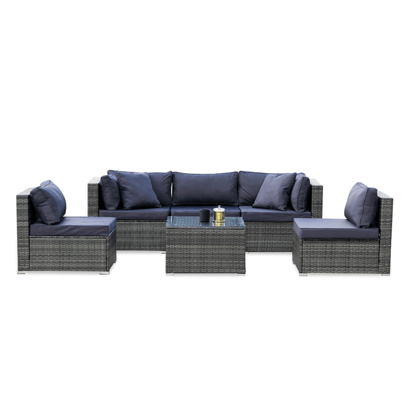 LONDON RATTAN 5 Seater Modular Outdoor Lounge Setting with Coffee Table, Grey Payday Deals