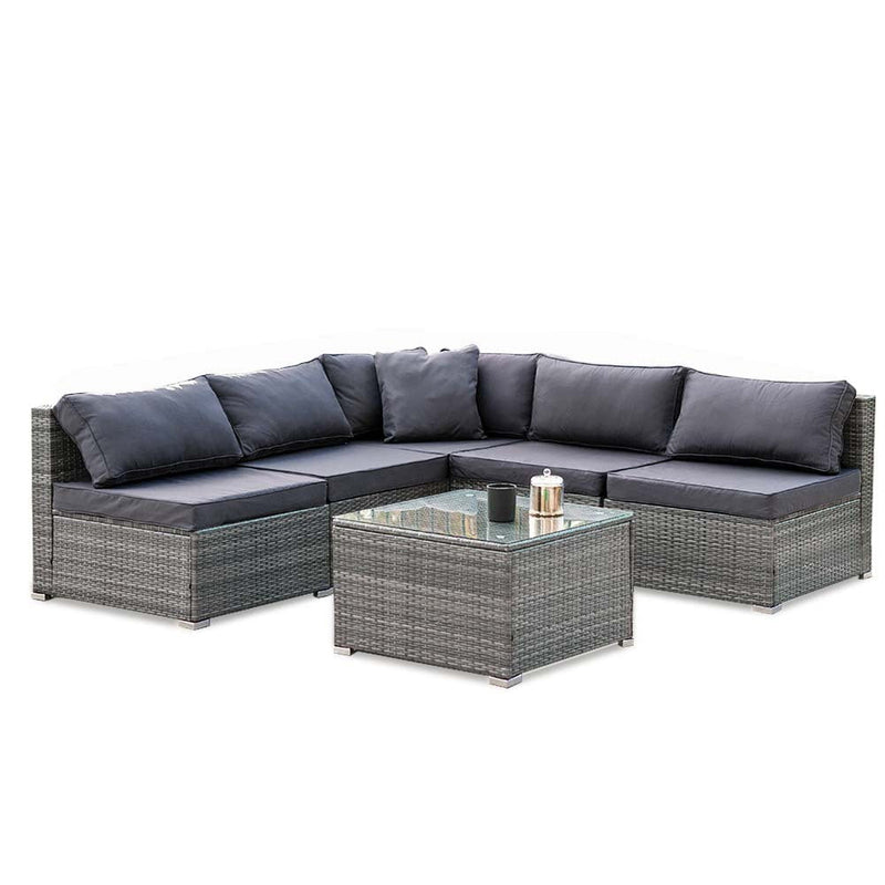 LONDON RATTAN 5 Seater Modular Outdoor Setting Lounge with Coffee Table, Grey Payday Deals