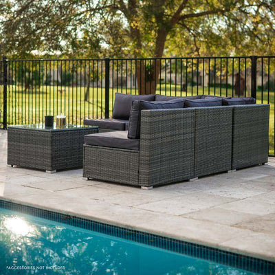 LONDON RATTAN 5 Seater Modular Outdoor Setting Lounge with Coffee Table, Grey Payday Deals