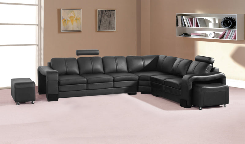 Lounge Set Luxurious 6 Seater Faux Leather Corner Sofa Living Room Couch in Black with 2x Ottomans Payday Deals