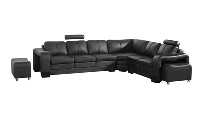 Lounge Set Luxurious 6 Seater Faux Leather Corner Sofa Living Room Couch in Black with 2x Ottomans Payday Deals