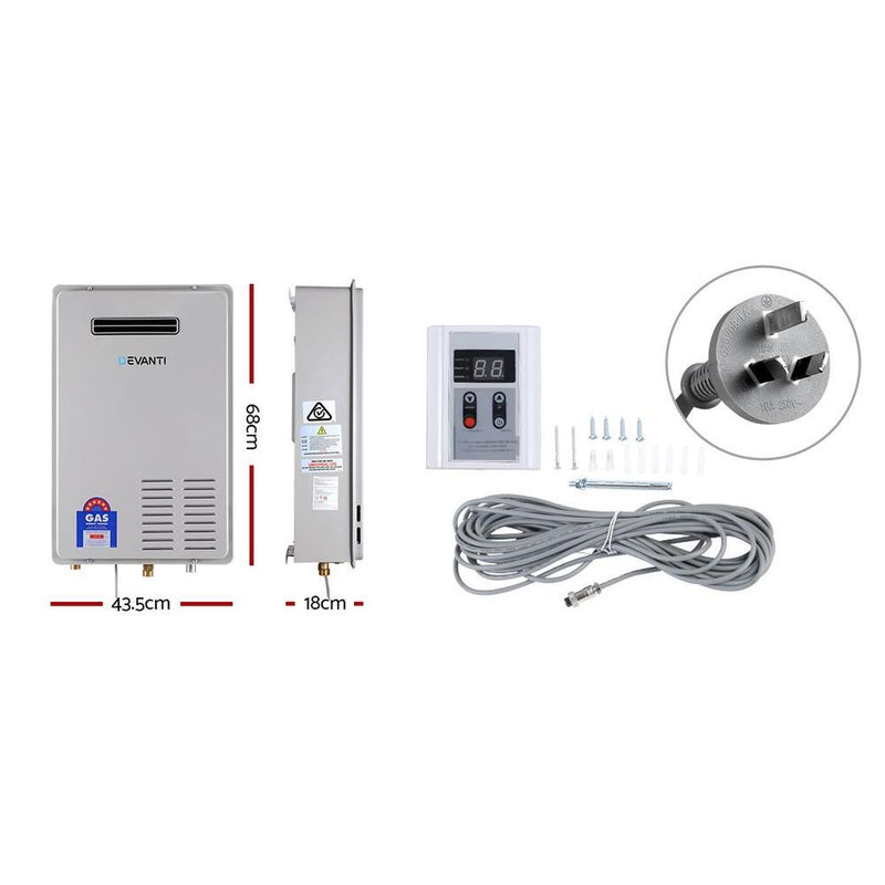 Devanti LPG Gas Water Heater 20L Home Instant Hot Outdoor Household Grey Payday Deals