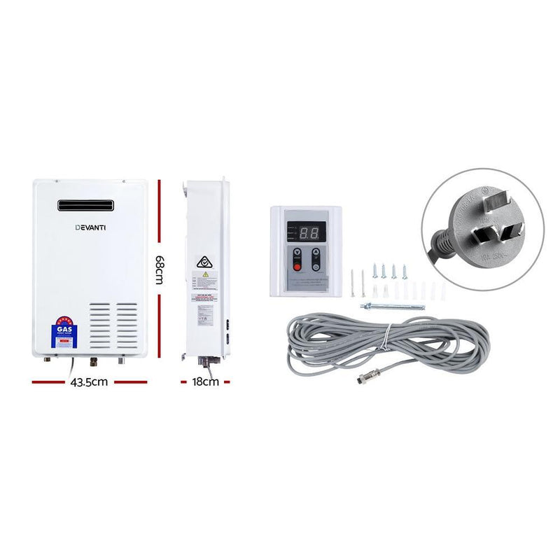 Devanti LPG Gas Water Heater 20L Home Instant Hot Outdoor Household White Payday Deals