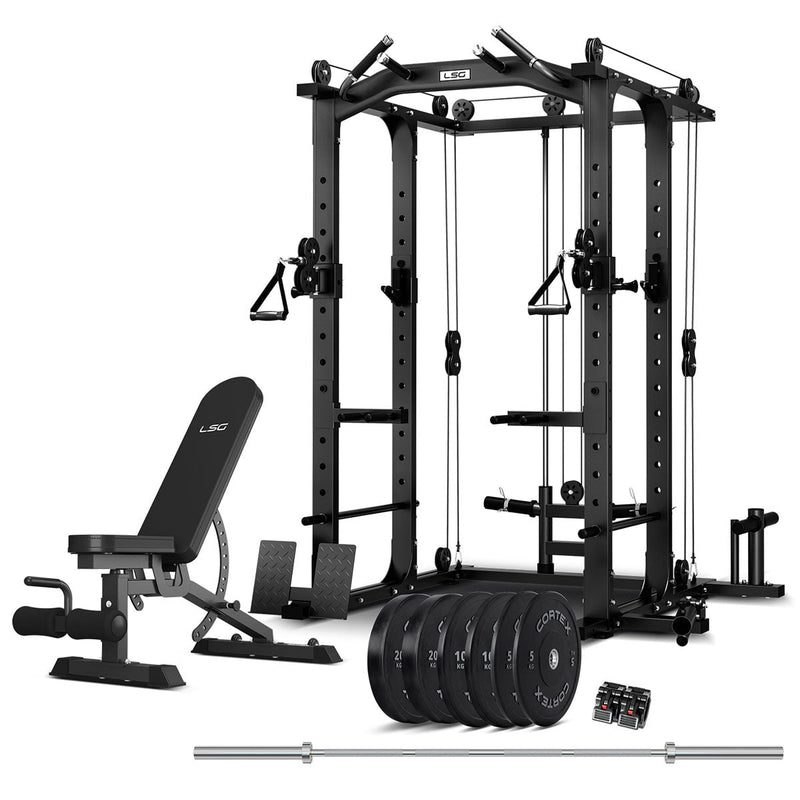 LSG GRK100 with FID Bench and 90kg Olympic Bars and Bumper Weights Payday Deals