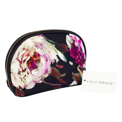 Lulu Grace Cosmetic Bag Make Up Travel Pouch Floral Print 22 x 13 x 8cm Black