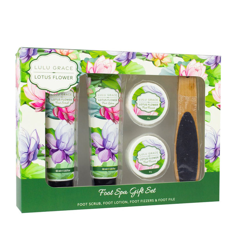 Lulu Grace Lotus Flower 5pc Foot Care Gift Set Foot File Scrub Lotion Fizzers Payday Deals
