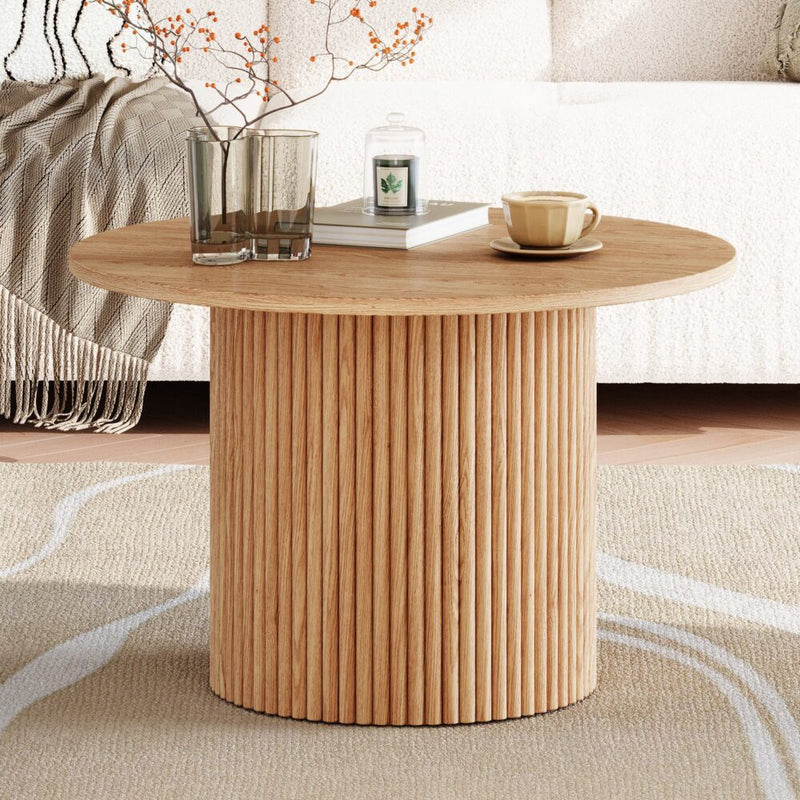 Luxe Ribbed Round Coffee Table Wooden Payday Deals