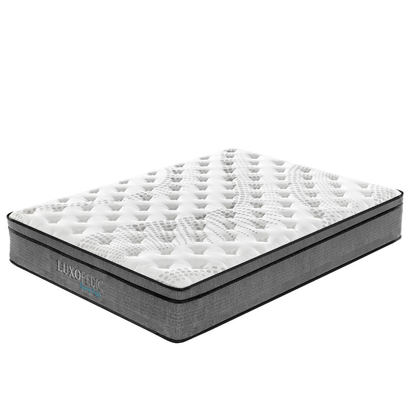 Luxopedic Pocket Spring Mattress 5 Zone 32CM Euro Top Memory Foam Medium Firm White, Grey King Payday Deals