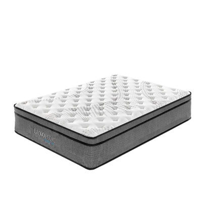 Luxopedic Pocket Spring Mattress 5 Zone 32CM Euro Top Memory Foam Medium Firm White, Grey King Payday Deals