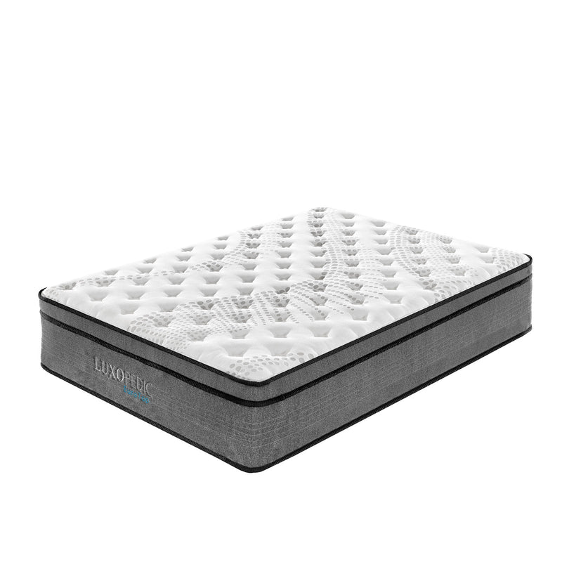 Luxopedic Pocket Spring Mattress 5 Zone 32CM Euro Top Memory Foam Medium Firm White, Grey Queen Payday Deals