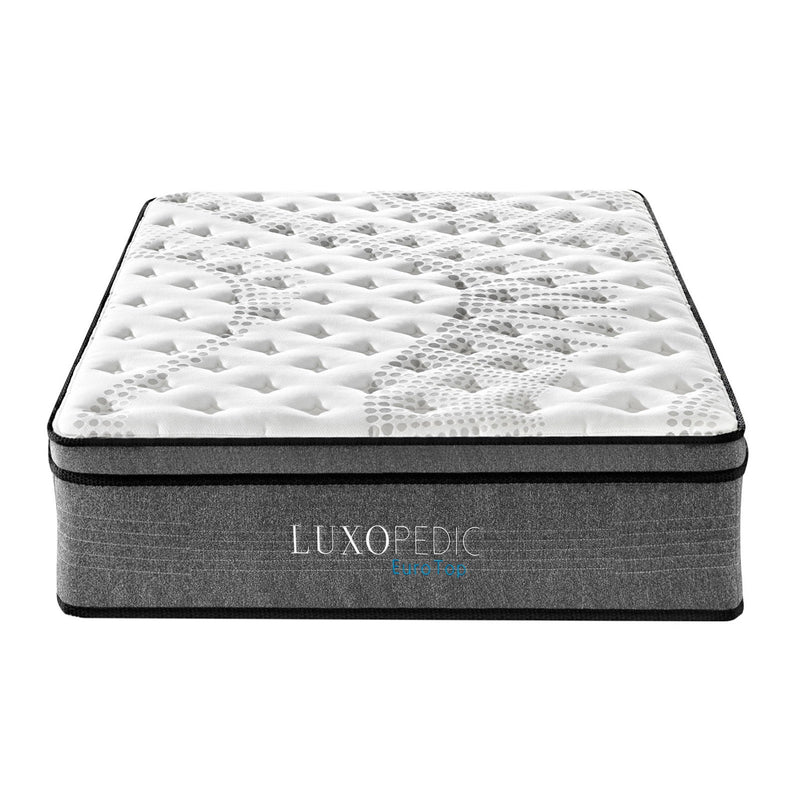 Luxopedic Pocket Spring Mattress 5 Zone 32CM Euro Top Memory Foam Medium Firm White, Grey Single Payday Deals