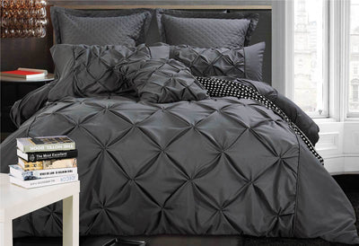 Luxton King Size Charcoal Diamond Pintuck Quilt Cover Set(3PCS)