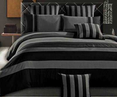 Luxton Queen Size Grey Black Sriped Quilt Cover Set(3PCS)