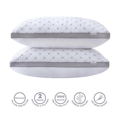 Luxury Bamboo Cooling Twin pack plush down-like pillows with 2 bonus quilted waterproof pillow protectors Payday Deals