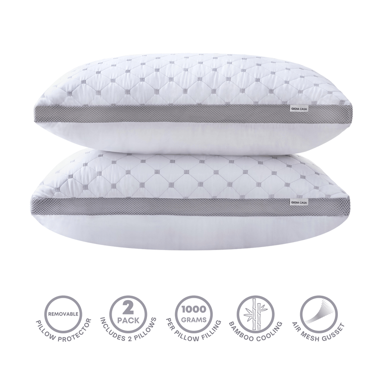 Luxury Bamboo Cooling Twin pack plush down-like pillows with 2 bonus quilted waterproof pillow protectors Payday Deals