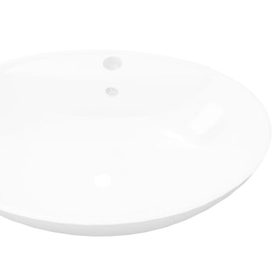 Luxury Ceramic Basin Oval with Overflow and Faucet Hole Payday Deals