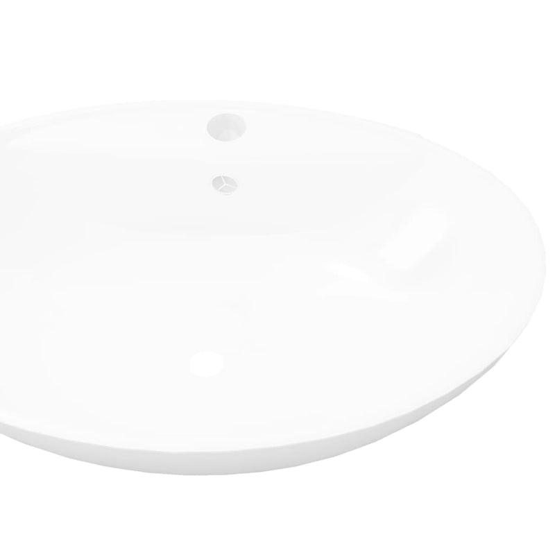 Luxury Ceramic Basin Oval with Overflow and Faucet Hole Payday Deals