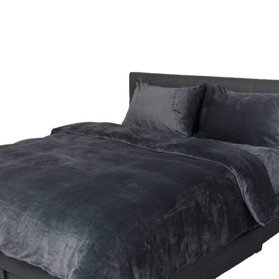 Luxury Flannel Quilt Cover with Pillowcase Dark Grey Super King Payday Deals