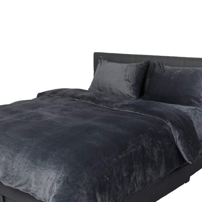 Luxury Flannel Quilt Cover with Pillowcase Dark Grey Super King Payday Deals