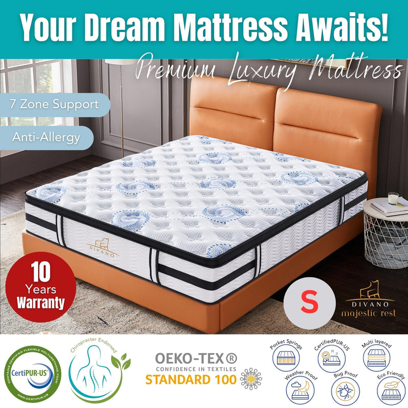 Majestic Rest Single Size 7 Zones Luxury Premium Firm Pocket Spring 34cm Mattress Payday Deals