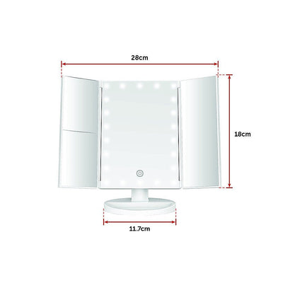 Makeup Mirror With LED Light Standing Mirror Magnifying Tri-Fold Touch Payday Deals