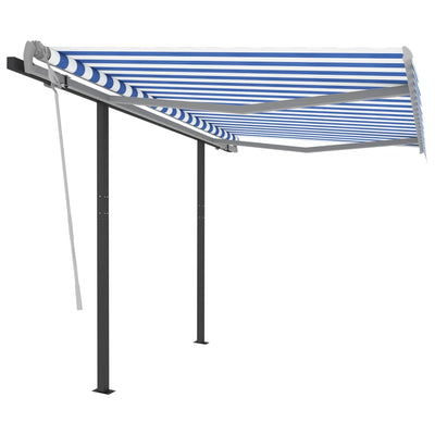Manual Retractable Awning with Posts 3x2.5 m Blue and White Payday Deals