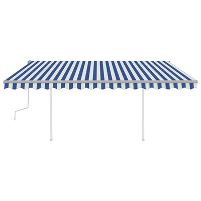 Manual Retractable Awning with Posts 4x3 m Blue and White Payday Deals