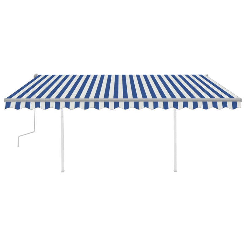 Manual Retractable Awning with Posts 4x3 m Blue and White Payday Deals