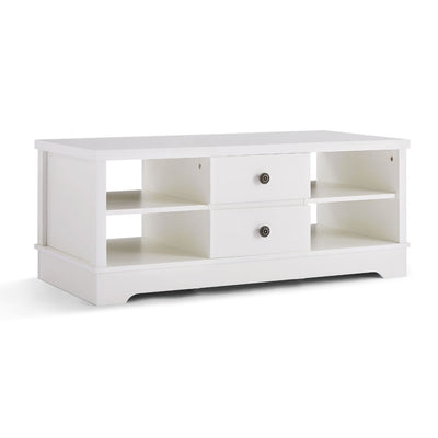 Margaux White Coastal Style Coffee Table with Drawers Payday Deals