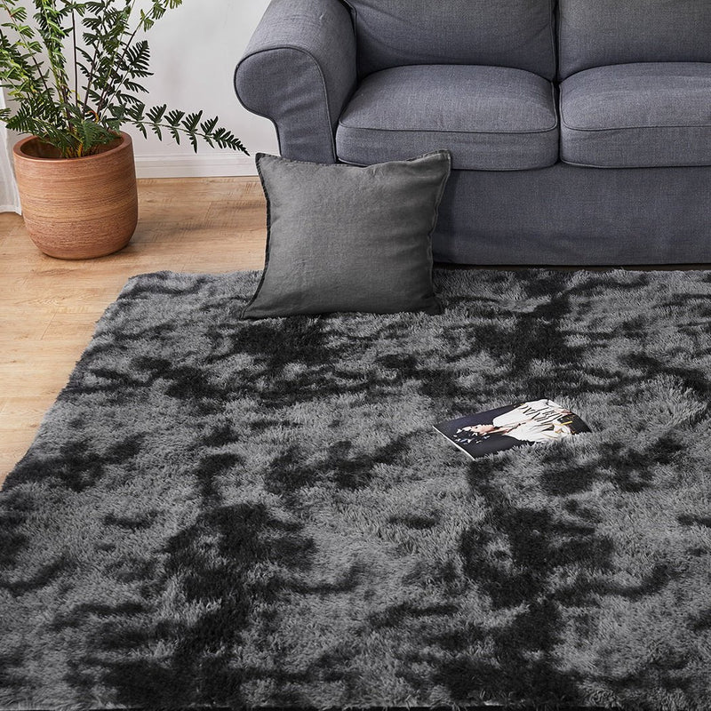 Marlow Floor Rug Shaggy Rugs Soft Large Carpet Area Tie-dyed 200x230cm Black Payday Deals