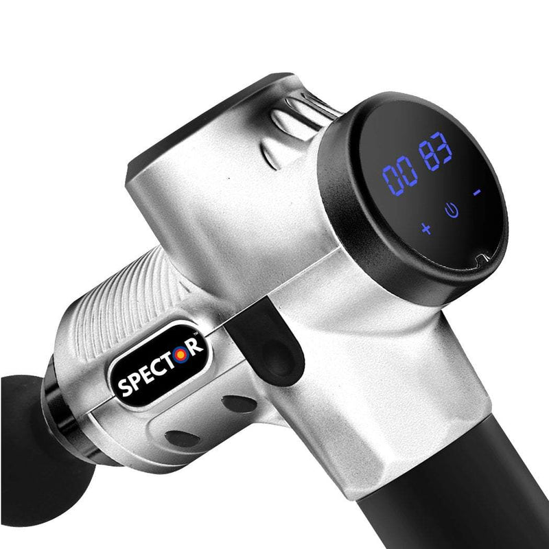 Massage Gun Electric Massager Vibration Muscle Therapy 4 Heads Percussion Silver Payday Deals