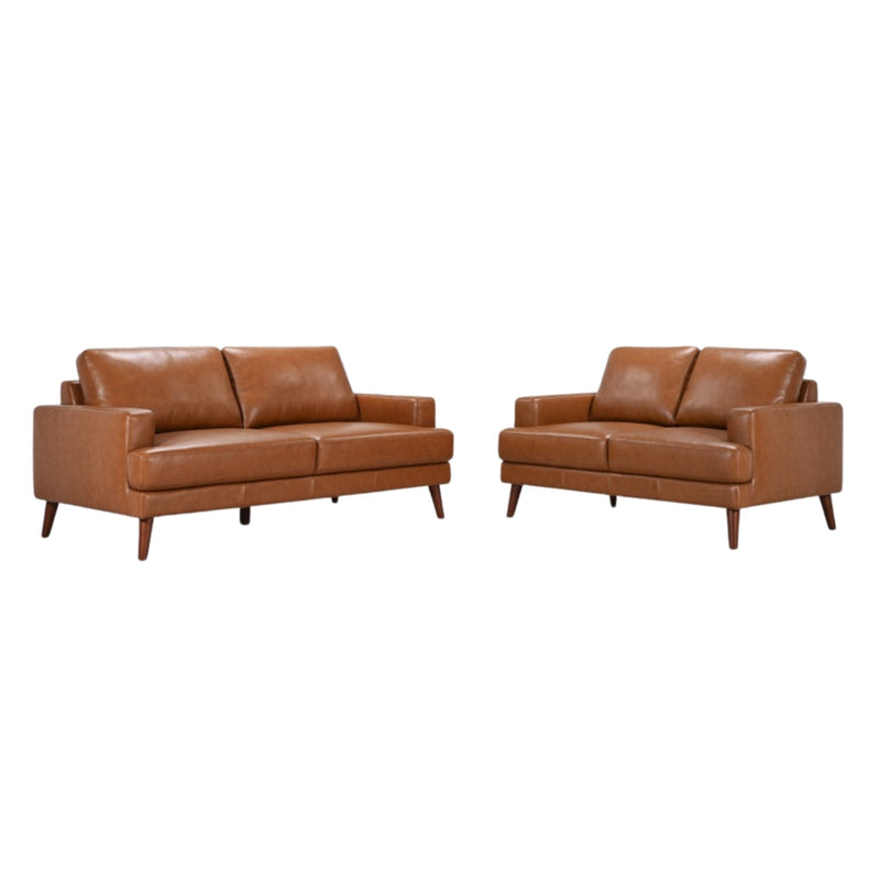 Matilda 2 + 3 Seater Sofa Leather Upholstered Lounge Set - Tan Payday Deals