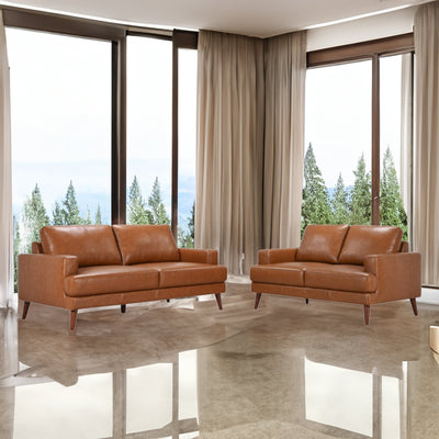 Matilda 2 + 3 Seater Sofa Leather Upholstered Lounge Set - Tan Payday Deals