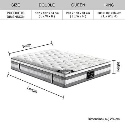 Mattress Euro Top King Single Size Pocket Spring Coil with Knitted Fabric Medium Firm 34cm Thick Payday Deals