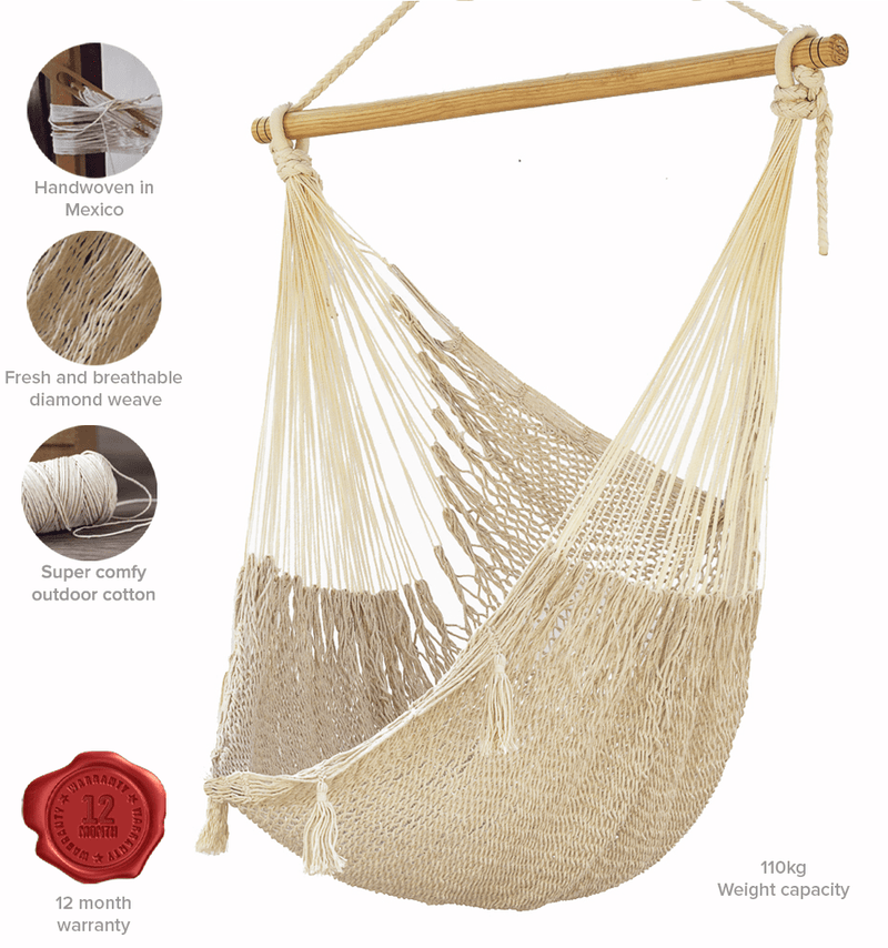 Mayan Legacy Extra Large Outdoor Cotton Mexican Hammock Chair in Cream Colour Payday Deals