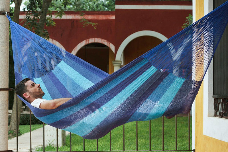 Mayan Legacy King Size Cotton Mexican Hammock in Caribbean Blue Colour Payday Deals