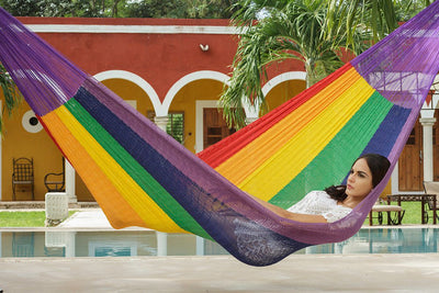 Mayan Legacy King Size Cotton Mexican Hammock in Rainbow Colour Payday Deals