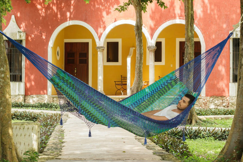 Mayan Legacy King Size Deluxe Outdoor Cotton Mexican Hammock in Caribe Colour Payday Deals