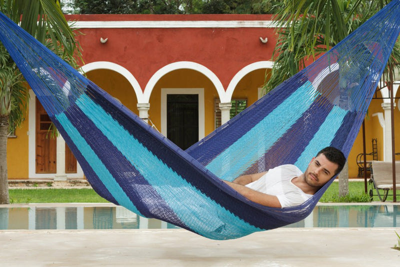 Mayan Legacy King Size Outdoor Cotton Mexican Hammock in Caribbean Blue Colour Payday Deals