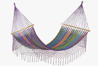 Mayan Legacy King Size Outdoor Cotton Mexican Resort Hammock With Fringe in Colorina Colour Payday Deals