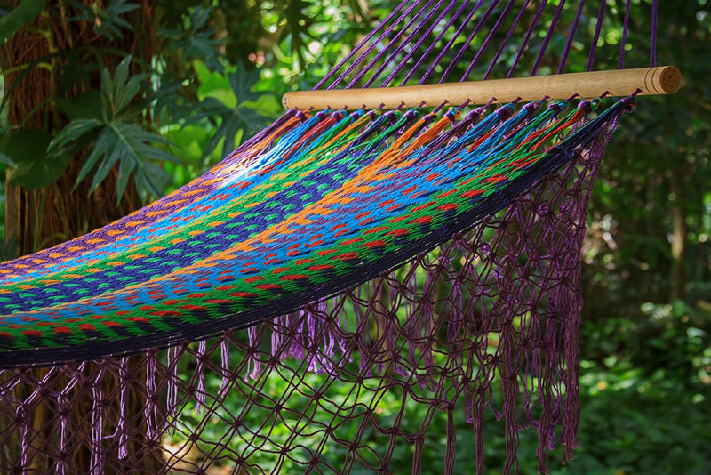 Mayan Legacy King Size Outdoor Cotton Mexican Resort Hammock With Fringe in Colorina Colour Payday Deals