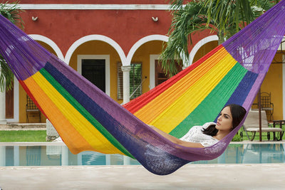 Mayan Legacy Queen Size Cotton Mexican Hammock in Rainbow Colour Payday Deals