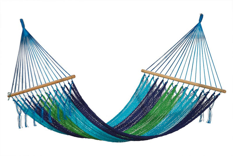 Mayan Legacy Queen Size Outdoor Cotton Mexican Resort Hammock No Fringe in Oceanica Colour Payday Deals