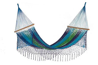 Mayan Legacy Queen Size Outdoor Cotton Mexican Resort Hammock With Fringe in Oceanica Colour Payday Deals