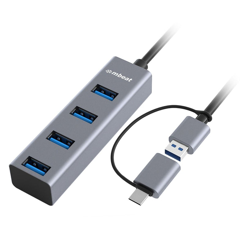 mbeat 4-Port USB 3.0 Hub with 2-in-1 USB 3.0 & USB-C Converter - Space Grey Payday Deals