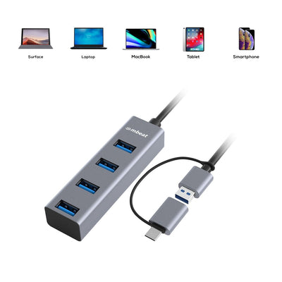 mbeat 4-Port USB 3.0 Hub with 2-in-1 USB 3.0 & USB-C Converter - Space Grey Payday Deals