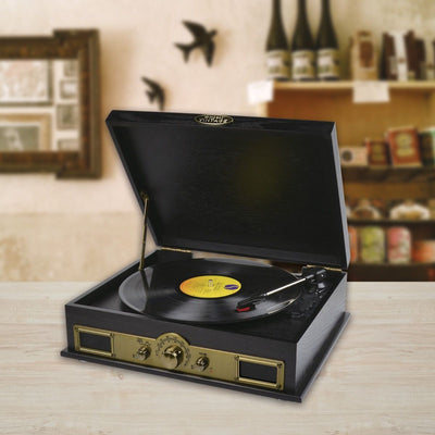 mbeat Vintage Wood Turntable with Bluetooth Speaker, AM/FM Radio Payday Deals